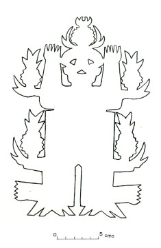 CEMCA 72LE028 - Espíritu de las piñas, San Pablito Pahuatlán, Puebla, reproducción en tinta de media escala por Françoise Bagot, 1972. (Original en papel de amate).